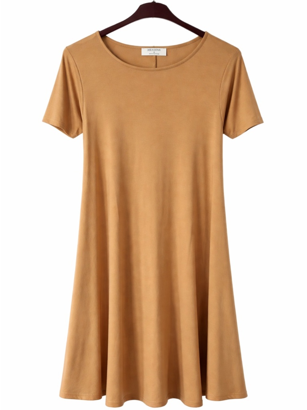 Zenana Casual Short-Sleeve Swing Dress in Camel